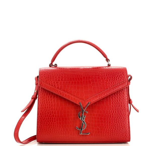 Saint Laurent Cassandra Top Handle Bag Crocodile Embossed Leather Medium Red - Picture 1 of 8